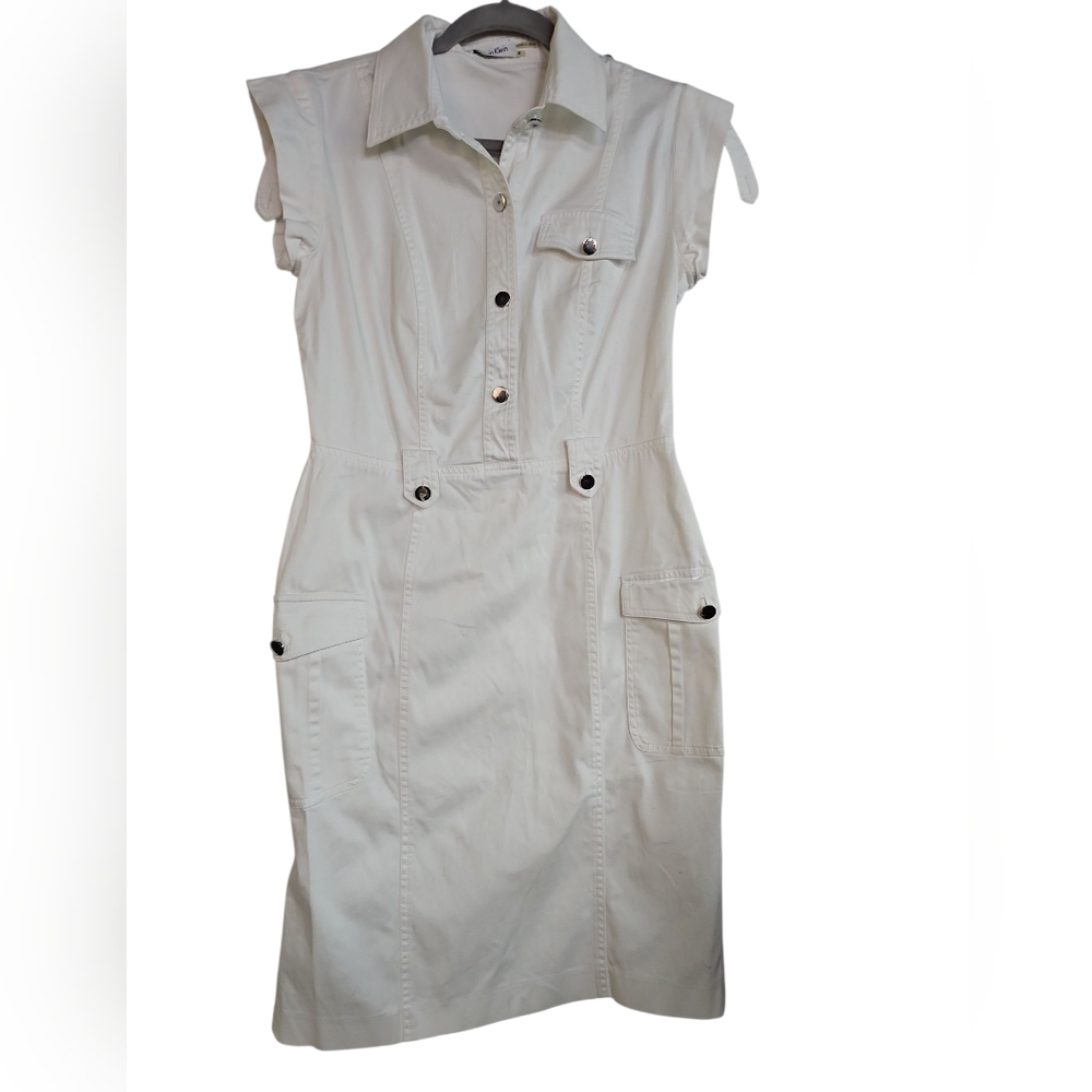 Calvin Klein Cream Button-Up Midi Dress